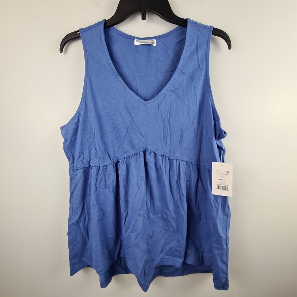 89th + Madison Womens Blue V-Neck Babydoll Peplum Tank Top Size Medium NWT